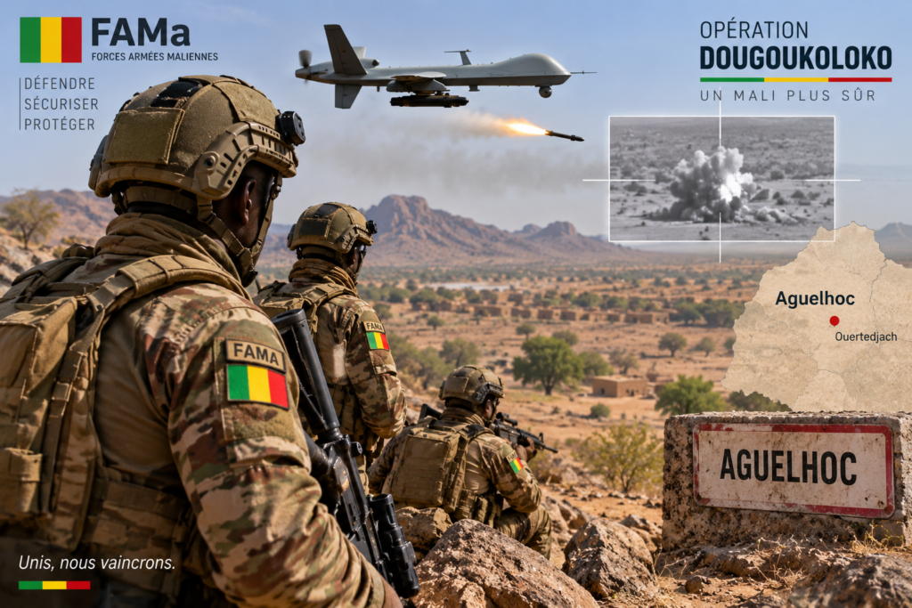 Les FAMa ont frappé des positions de groupes armés à l’est d’Aguelhoc dans le cadre de l’opération Dougoukoloko. Découvrez les détails de l’opération.