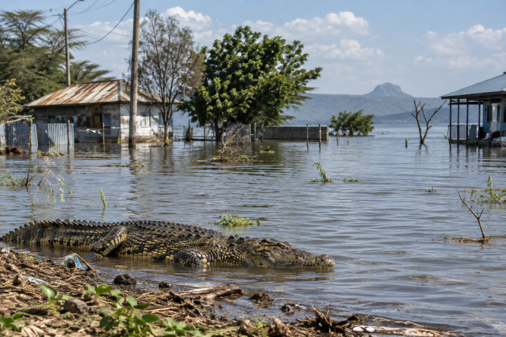 Kenya : la montée des eaux des lacs du Rift rapproche les crocodiles des habitants. Découvrez les risques et les mesures prises par les autorités.