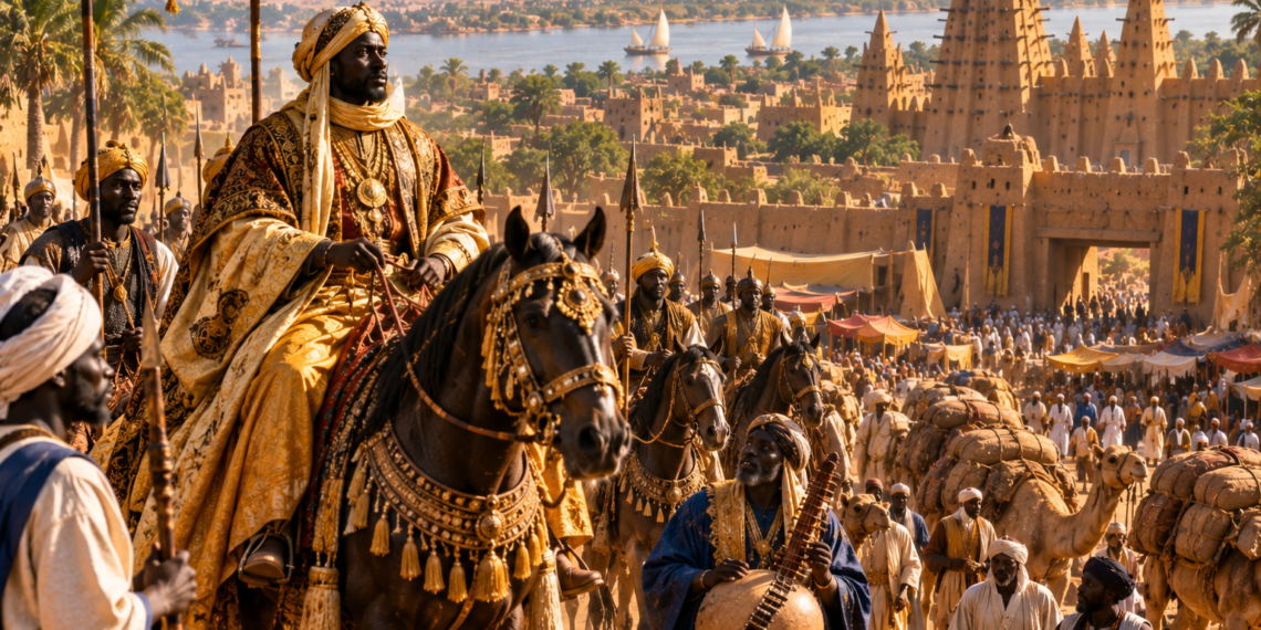 Découvrez l’histoire de Mansa Moussa, l’empereur du Mali : son règne, son pèlerinage à La Mecque en 1324, l’or et son héritage historique.